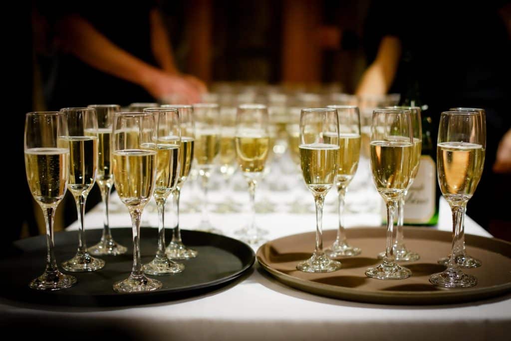 tray of champagne at san diego holiday event venue