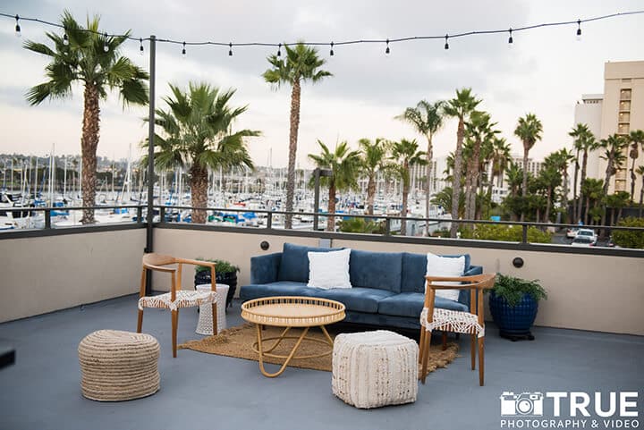 outdoor patio sitting area of harbor view loft