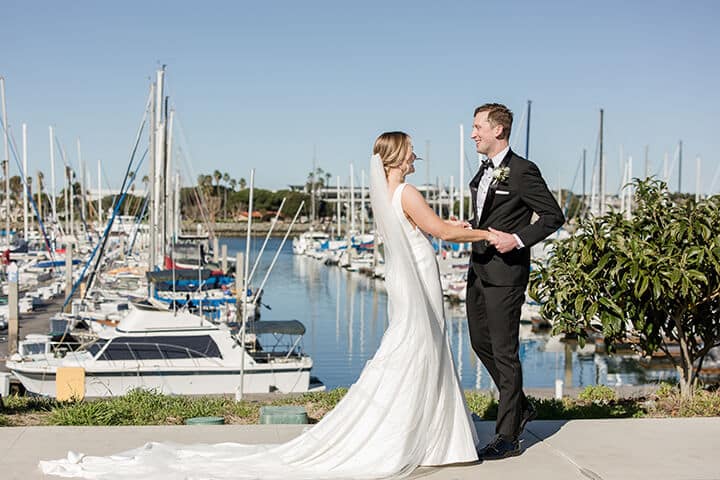 Bride and groom sharing a moment at Harbor View Loft